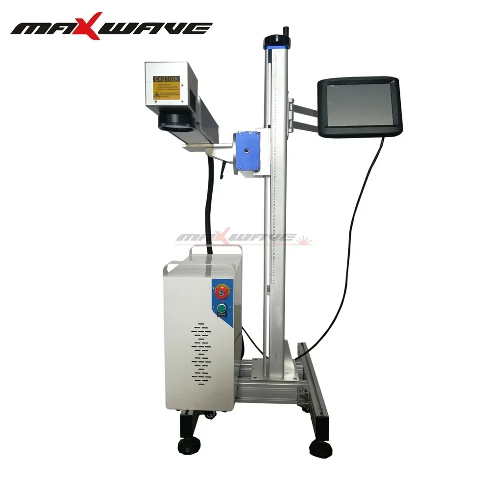 เครื่องเลเซอร์มาร์คกิ้งแบบบินออนไลน์ เครื่องพิมพ์รหัสข้อมูลสําหรับขวดเครื่องดื่ม ถุงบรรจุภัณฑ์ สายผลิตภัณฑ์ เครื่องเลเซอร์แกะสลัก