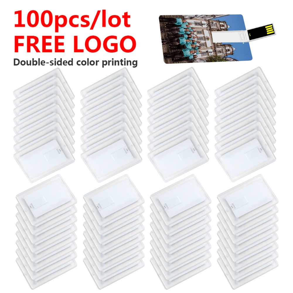 100pcs White credit card usb2.0 flash drive pen drive 4GB 8GB 16GB 32GB 64GB memory stick drives customize free logo pendrive