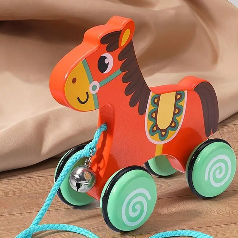 

16FE Safe Comfortable Cartoon Animal Pull String Toy for Children with Small Bells