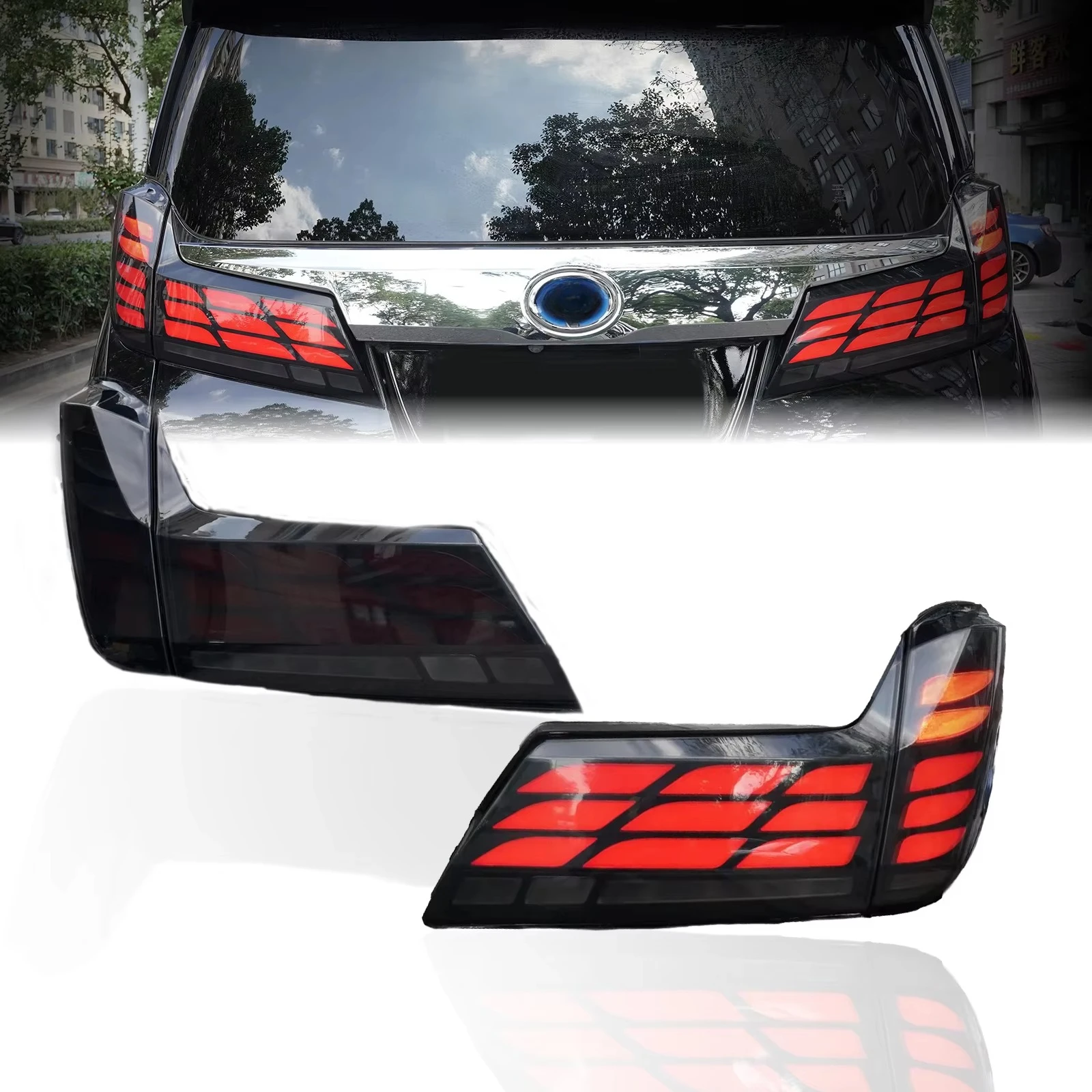 

LED Tail Lights for Alphard 2019-2023 - Sequential Turn Signals, Black Housing, Plug & Play