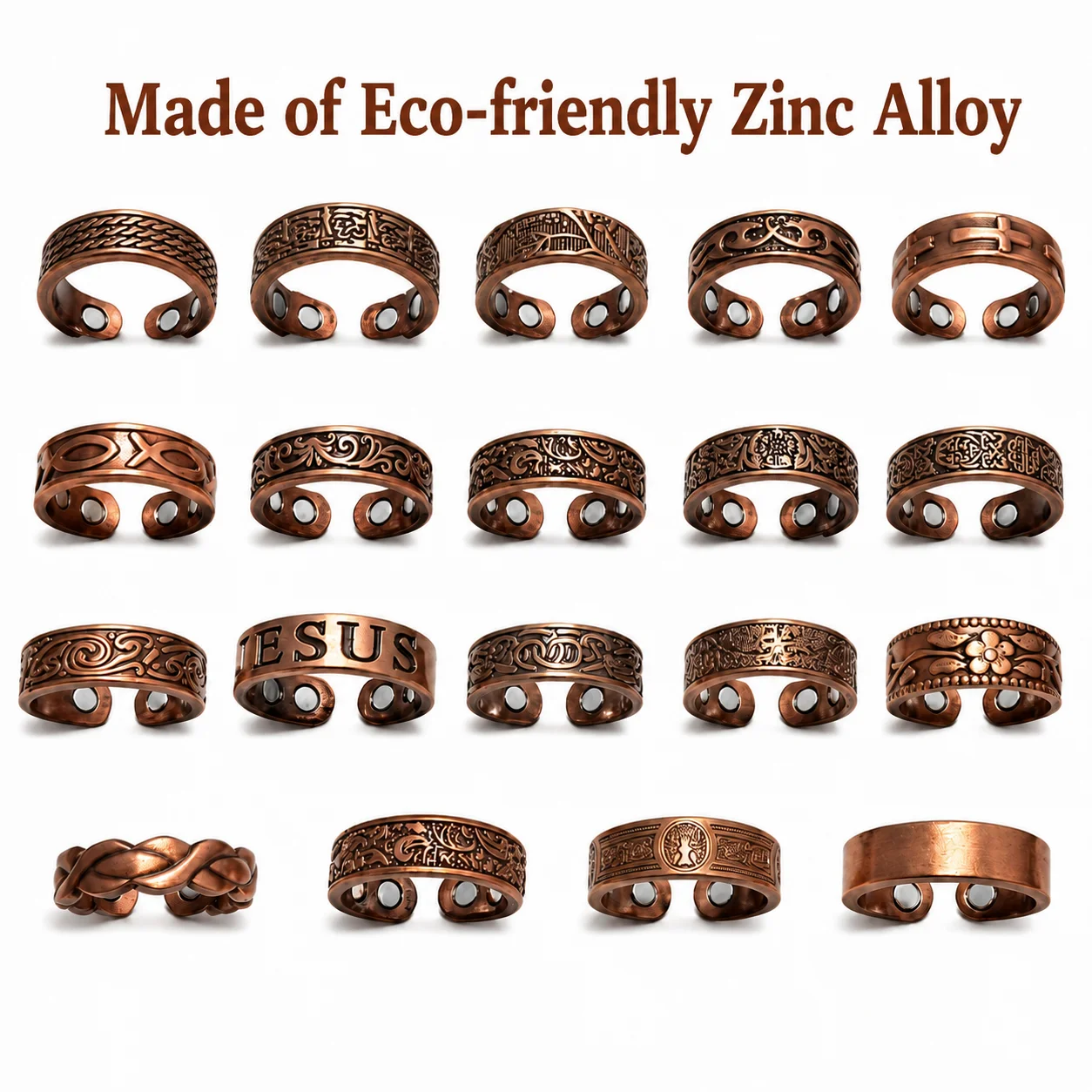 European and American magnetic retro flower art carving Viking style multi-element open magnetic antique copper zinc alloy ring