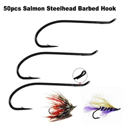 100pcs Eupheng EP-TMC7999 Salmon Steelhead Wet Fly Fishing Hook Black Nickle Up-turned Tapered Loop Eye