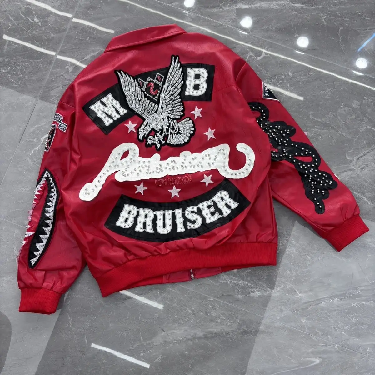 Heavy Industry Embroidery American Retro Motorcycle Coat Men's and Women's Stand Collar Flight Jacket Leather Jacket New Coat - view 4