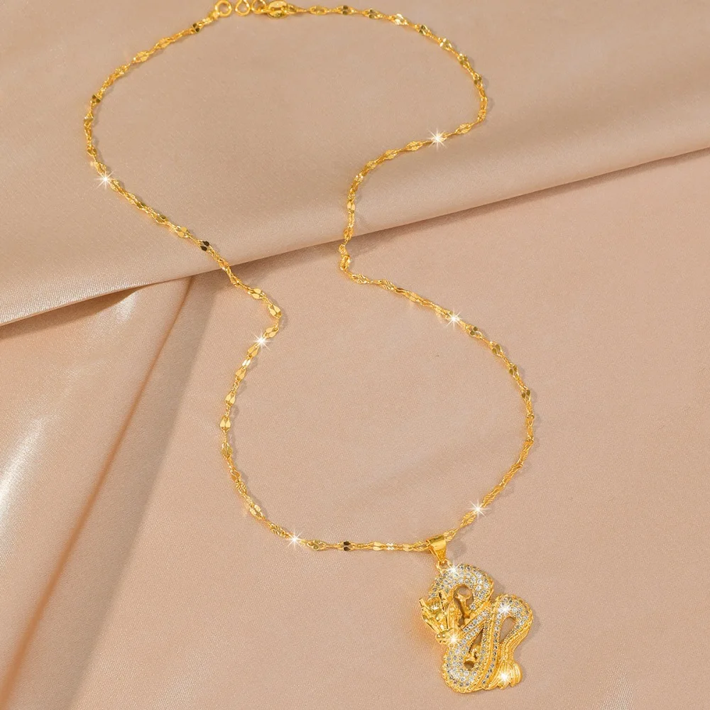Fortune Guard Micro Inlay Dragon Pendant Necklace For Men 24K Gold AU999, bring luck & wealth