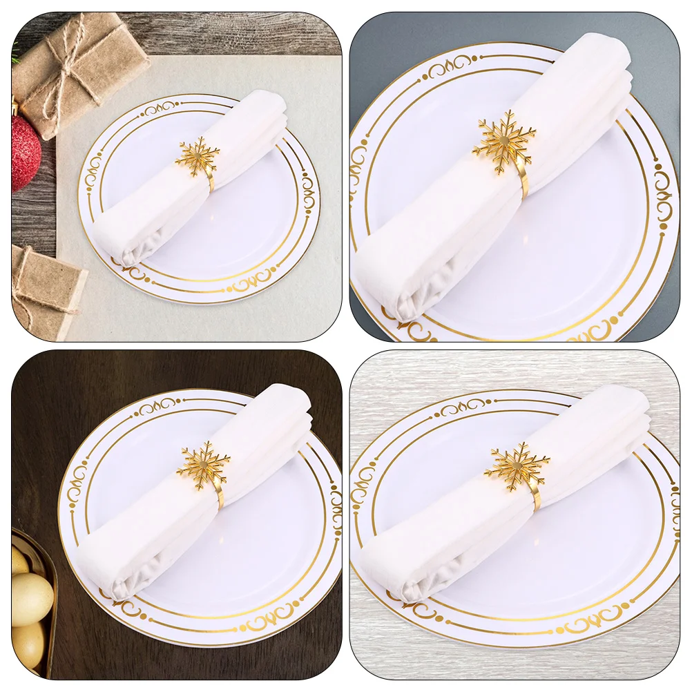 4 Pcs Snowflake Napkin Rings Christmas Table Accessories Xmas Holder Supplies Round Cloths Party Decor Tablecloth Buckle Cake