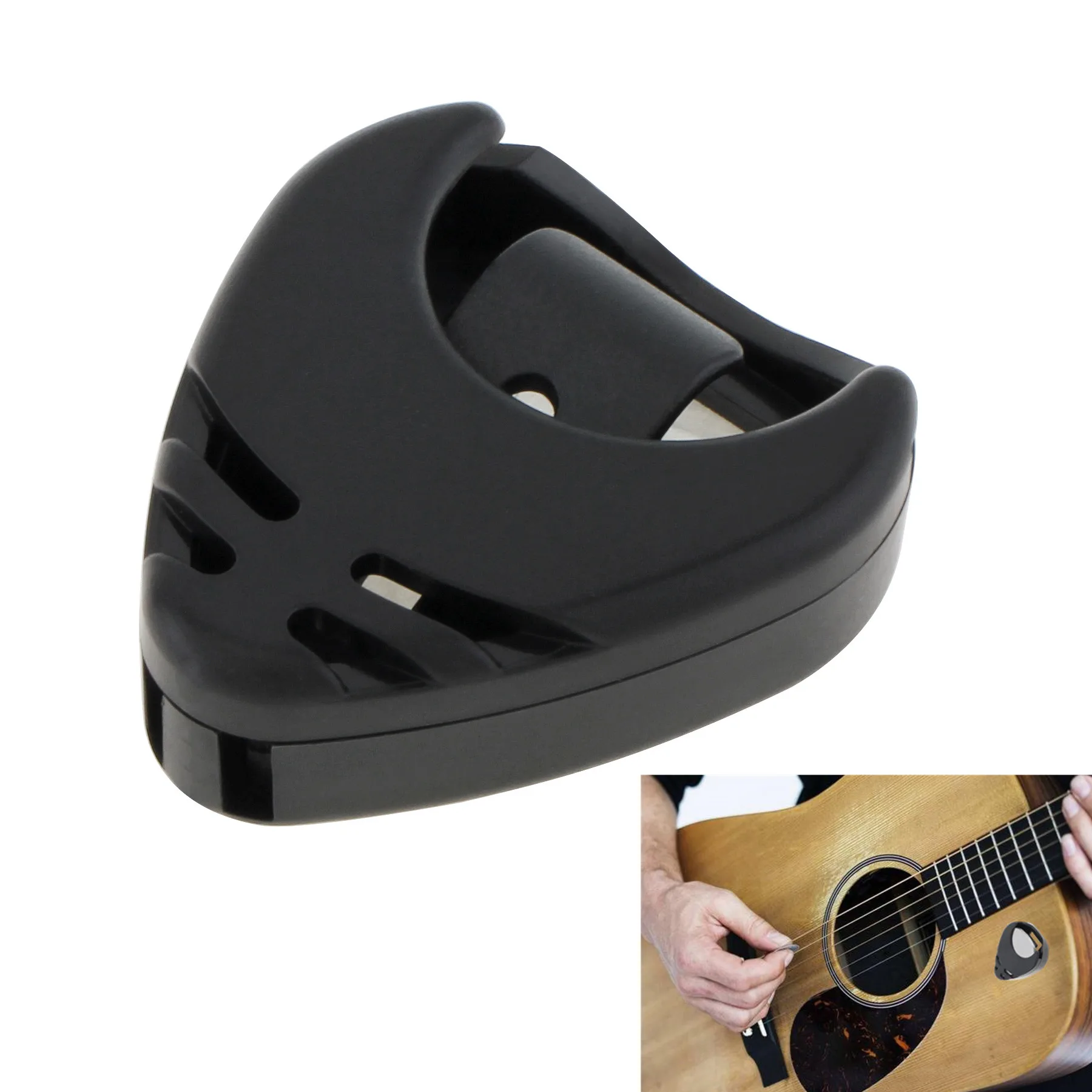 Black Plastic Stick on Guitar Pick Holder for Acoustic Guitars / Bass / Ukulele with Adhesive Back, Convenient Picks  Placement