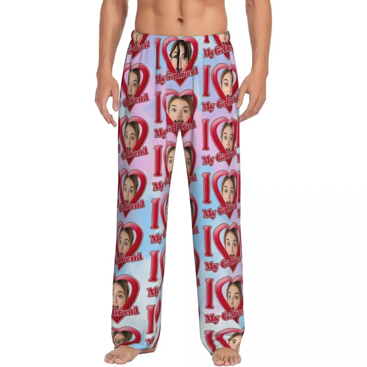 

Custom Print Men's I Love My Girlfriend Valentine's Day Gift Pajama Pants Face Sleepwear Sleep Lounge Bottoms with Pockets