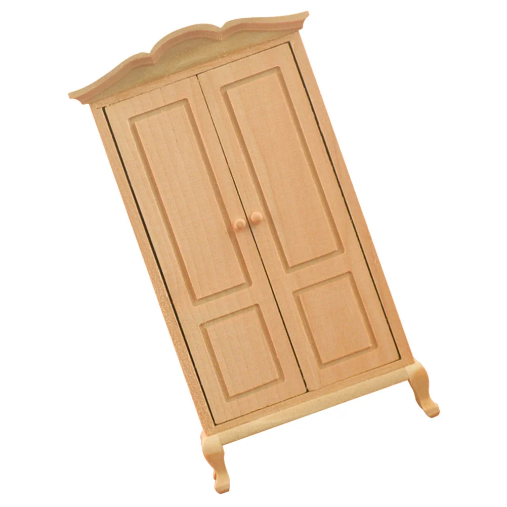 Pretend Play Dollhouse Toy Wardrobe Model Mini Wooden Furniture Baby Models Toys