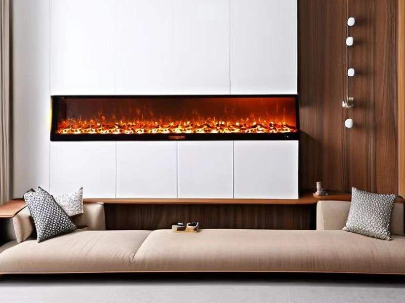 مدفأة كهربائية محمولة مثبتة على الحائط، تصميم مدمج من الزجاج بالكامل، لهب LED باللغة الإنجليزية للاستخدام المنزلي في غرفة المعيشة