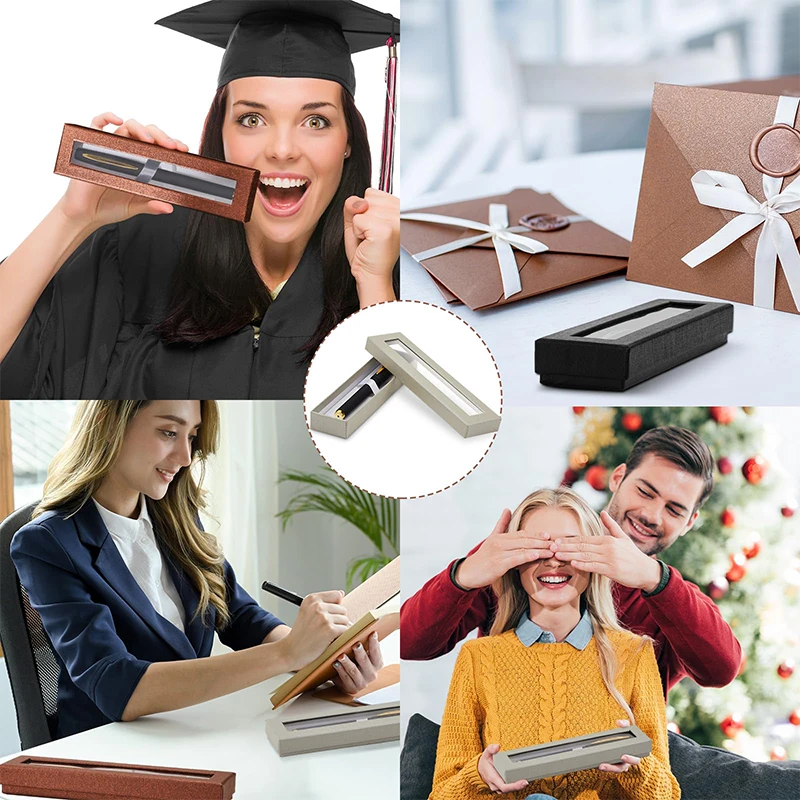 20Pieces Empty Pen Gift Box with Clear Lid, Pen Display Case Pencil Gift Box Cardboard with Cushion Ballpoint Jewelry Gift Box