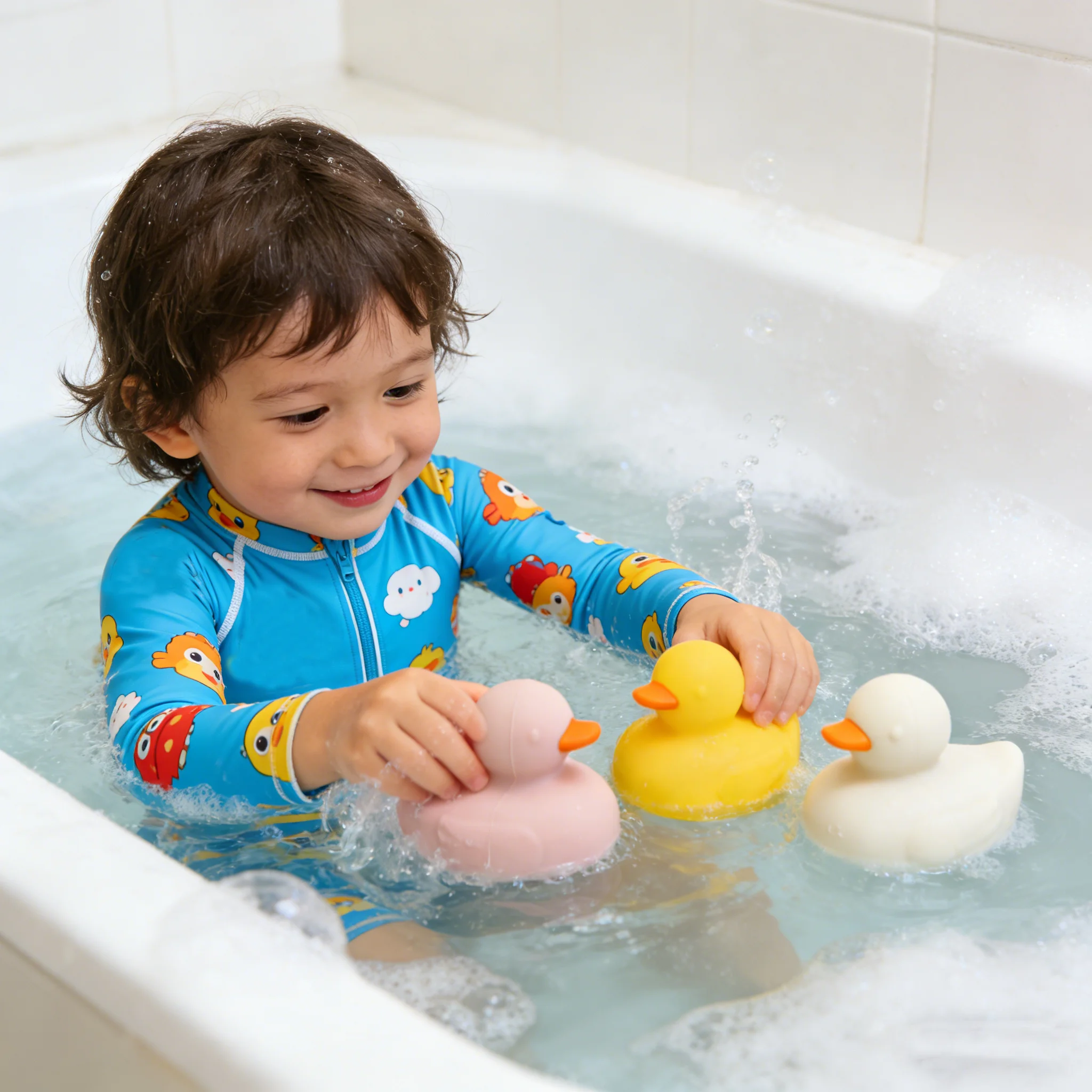 EIBYCIDY 水遊びおもちゃ 可愛いアヒル型 キッズ ベビー シリコン製お風呂おもちゃ BPAフリー 幼児向け楽しいお風呂遊び 浮かぶおもちゃ 赤ちゃんへのプレゼント