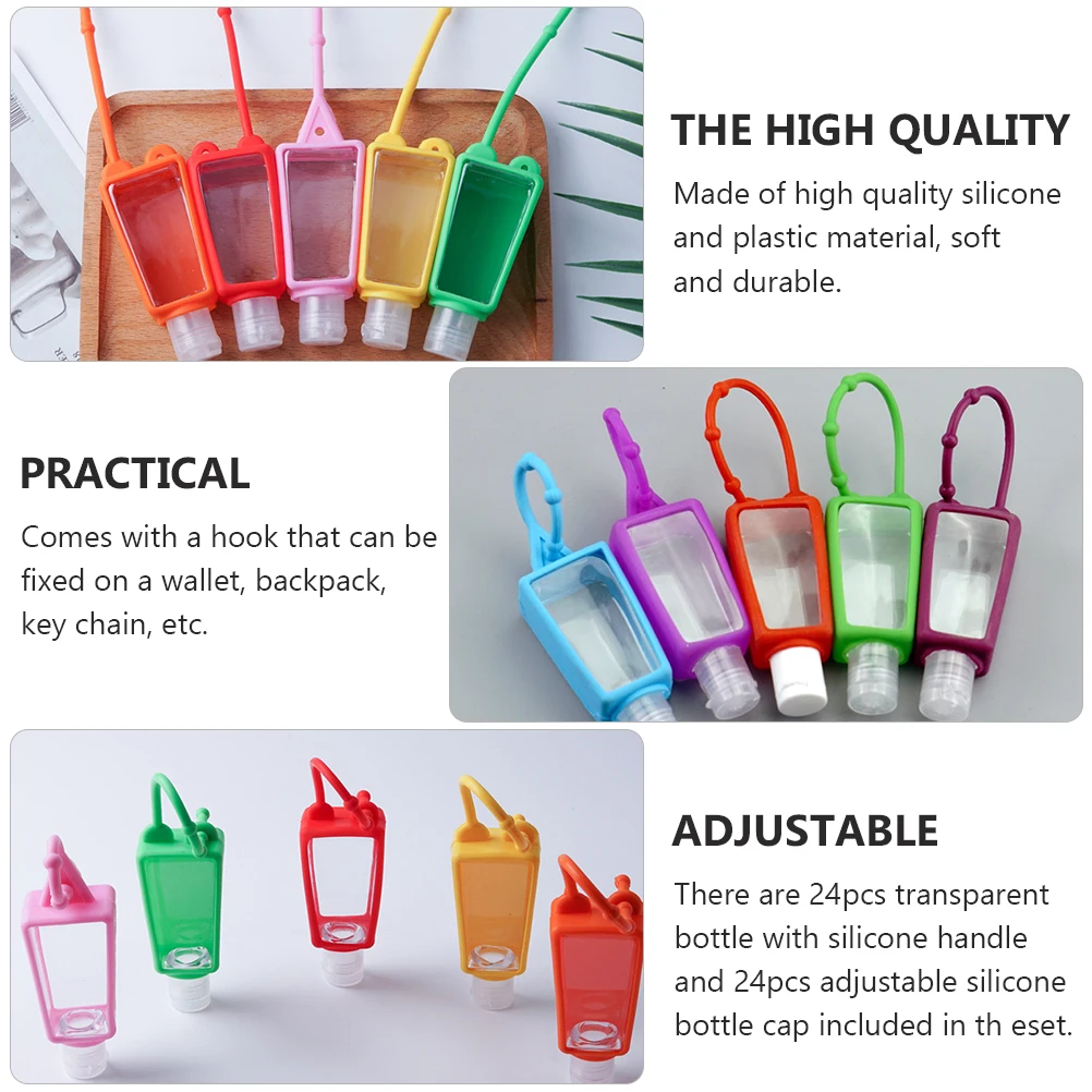 

24pcs Hand Bottles Travel Empty Portable 30ml Leakproof Plastic Liquid Containers with Hook Set for Backpack Wallet