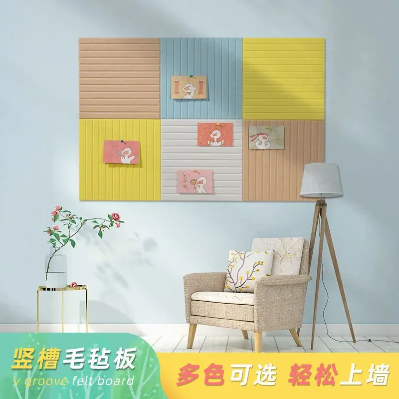 Korean Style Felt Board Wall Stickers with Vertical Stripes Home Decor Self Pasting Message Photos Wall Decoration 30cm Square