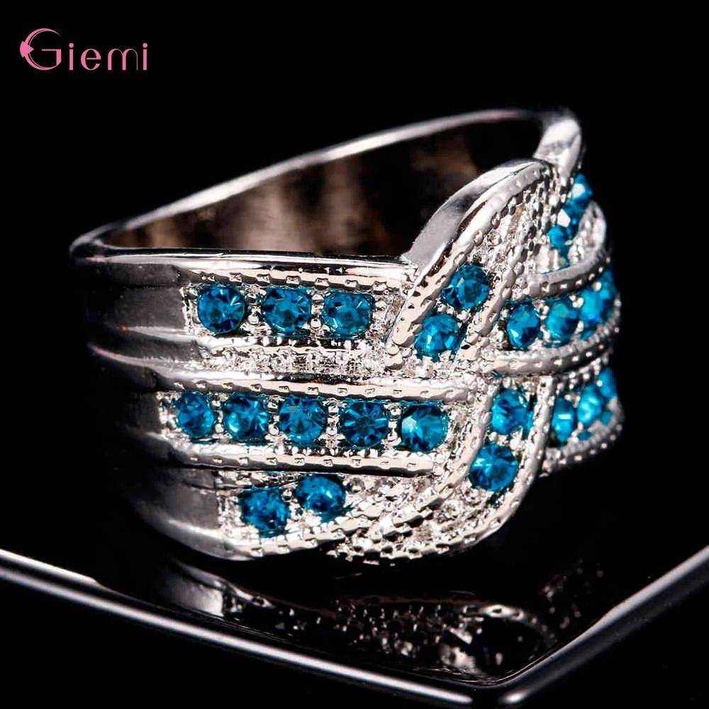 

Luxury Big Sterling Silver Rings with S925 Stamp Blue Colors CZ Zircon Stone for Women Fashion Wedding Engagement Rings Gifts