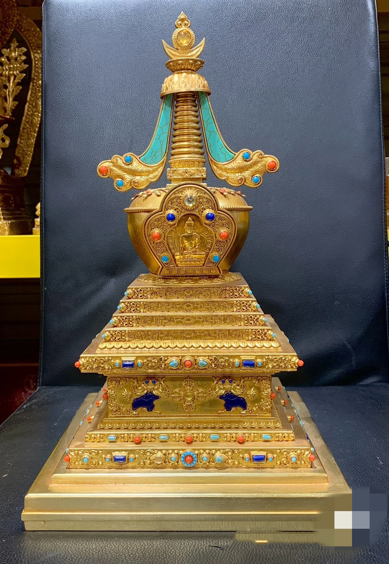 Exclusive # 39CM Large Buddhism TOP quality gilding COPPER Buddha pagoda Bodhi Tower Buddhist temple altar Worship statue