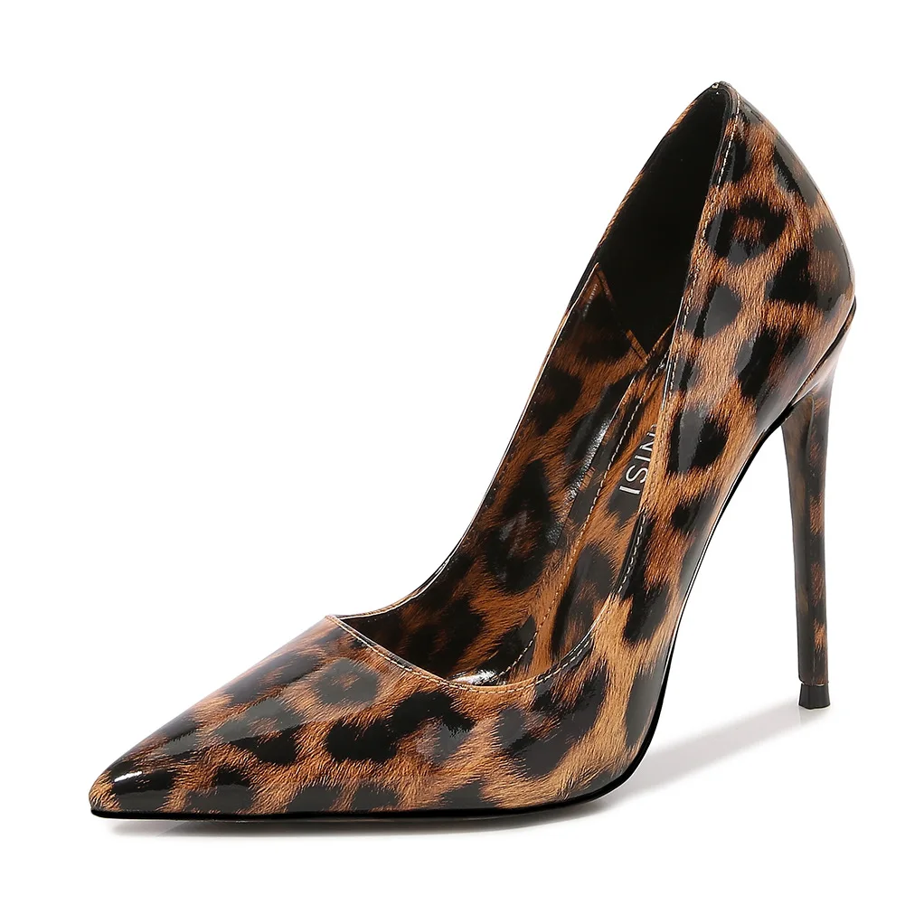 

New Leopard Print Pointed High Heels Pumps12CM Heels Large Size Style Sexy Luxury Fashion Party OL Shoes