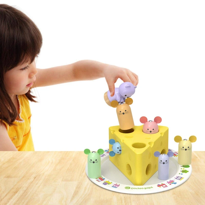 Brinquedo de madeira para bebês, mouse magnético para pesca, resgate, queijo, jogo divertido, formas de aprendizagem, cores, brinquedos educativos, presente para crianças