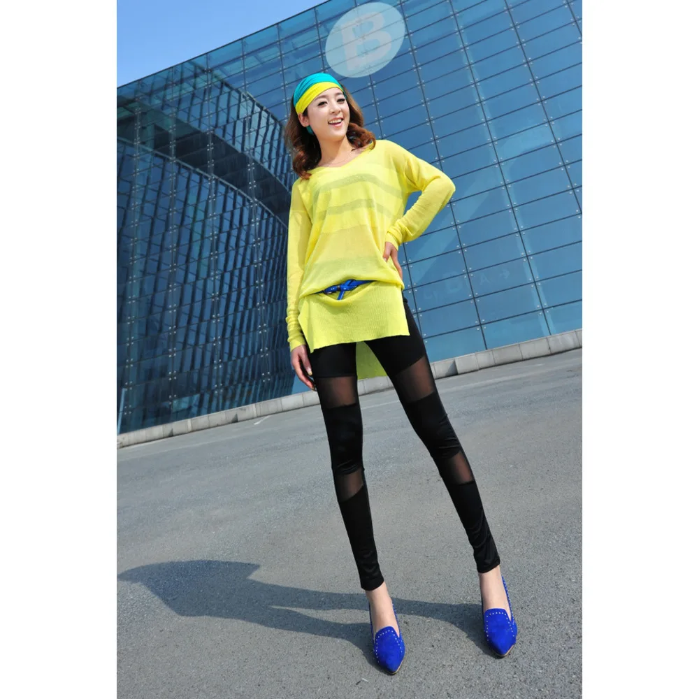 sexy Women Leggings Fashion transparent Gauze Patchwork Breathbale Legging Workout Comfortable Pants trousers