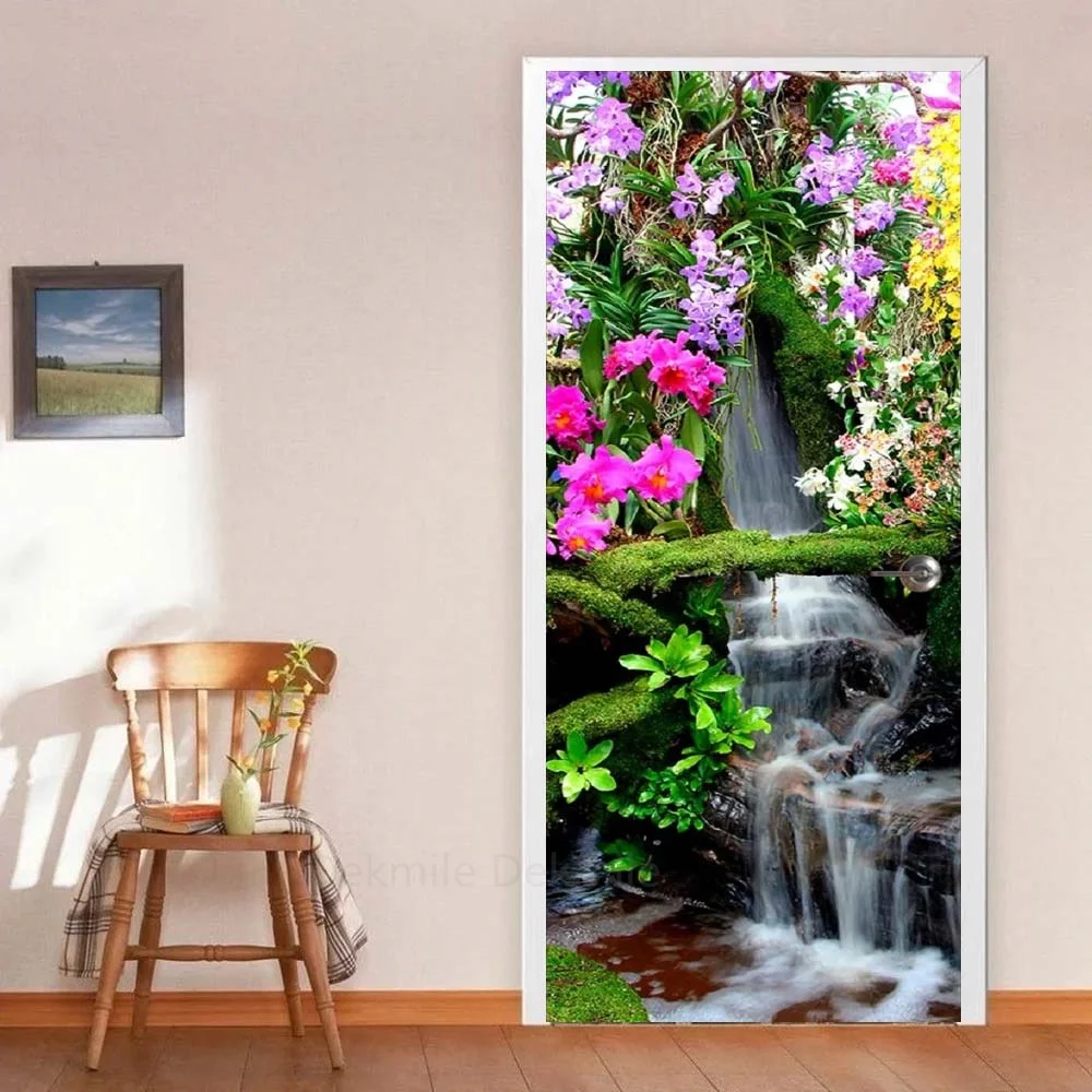 Custom 3D Scenery Door Sticker For Bedroom Home Decor Self Adhesive Removable Wall Decal Door Renovation Waterproof Poster