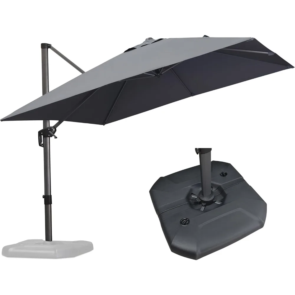 

10 Feet Patio Umbrella with Base Outdoor Cantilever Square Umbrella Aluminum Offset Umbrella with 360-degree Rotation for Garde