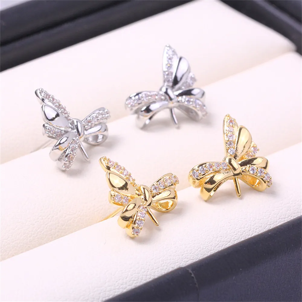 

Domestic 14k Gold Plated Color-preserving Bow Micro-inlaid Zirconium Earrings Earrings DIY Accessories Fashion