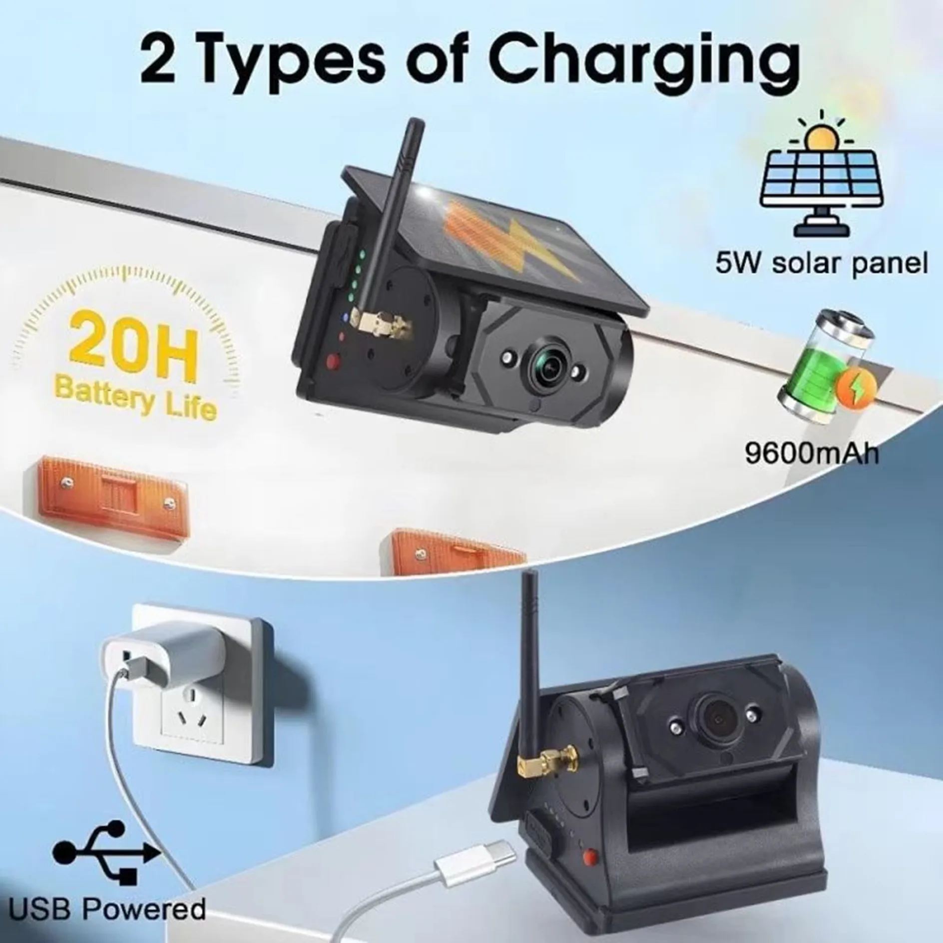 WIFI Wireless HD Solar Car Network Camera Solar Panel Charge Waterproof Night Vision Magnetic Installation Cargo Truck Monitor