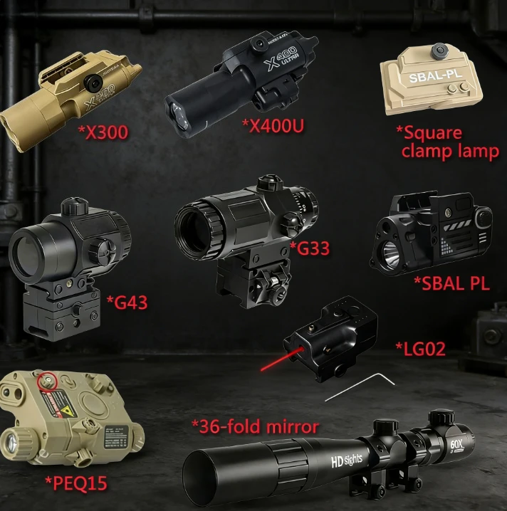 2026 New Tactical Laser Flashlight Set PEQ15 X300 X400U - 20mm Rail Mount for G33/G34 Airsoft Toy Guns | CS Hunting