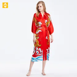 Hangzhou factory direct sales 100% Mulberry silk summer new kimono nightgown fabric elegant and comfortable long homewear