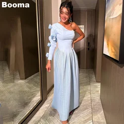 Booma Elegant A-line Evening Dresses for Women One Shoulder 3D Flowers Pleats Prom Gowns Saudi Arabic Formal Party Dress