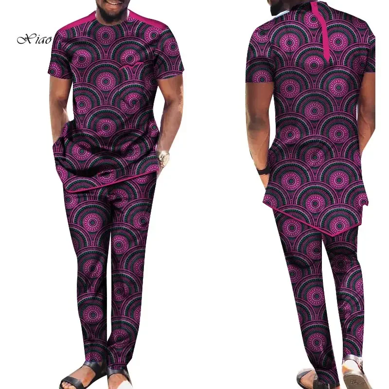 Fashion Men Set African Clothes 2 Pieces Dashiki Shirts and Pants Bazin Riche Men Suits African Pants and Tops Sets WYN1370