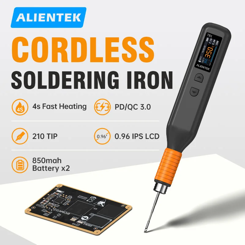 

ALIENTEK TB1 Cordelss Soldering Iron 850mah Battery Type-C Wireless Soldering Iron Kit Rechargeable Portable Welding Repair Tool