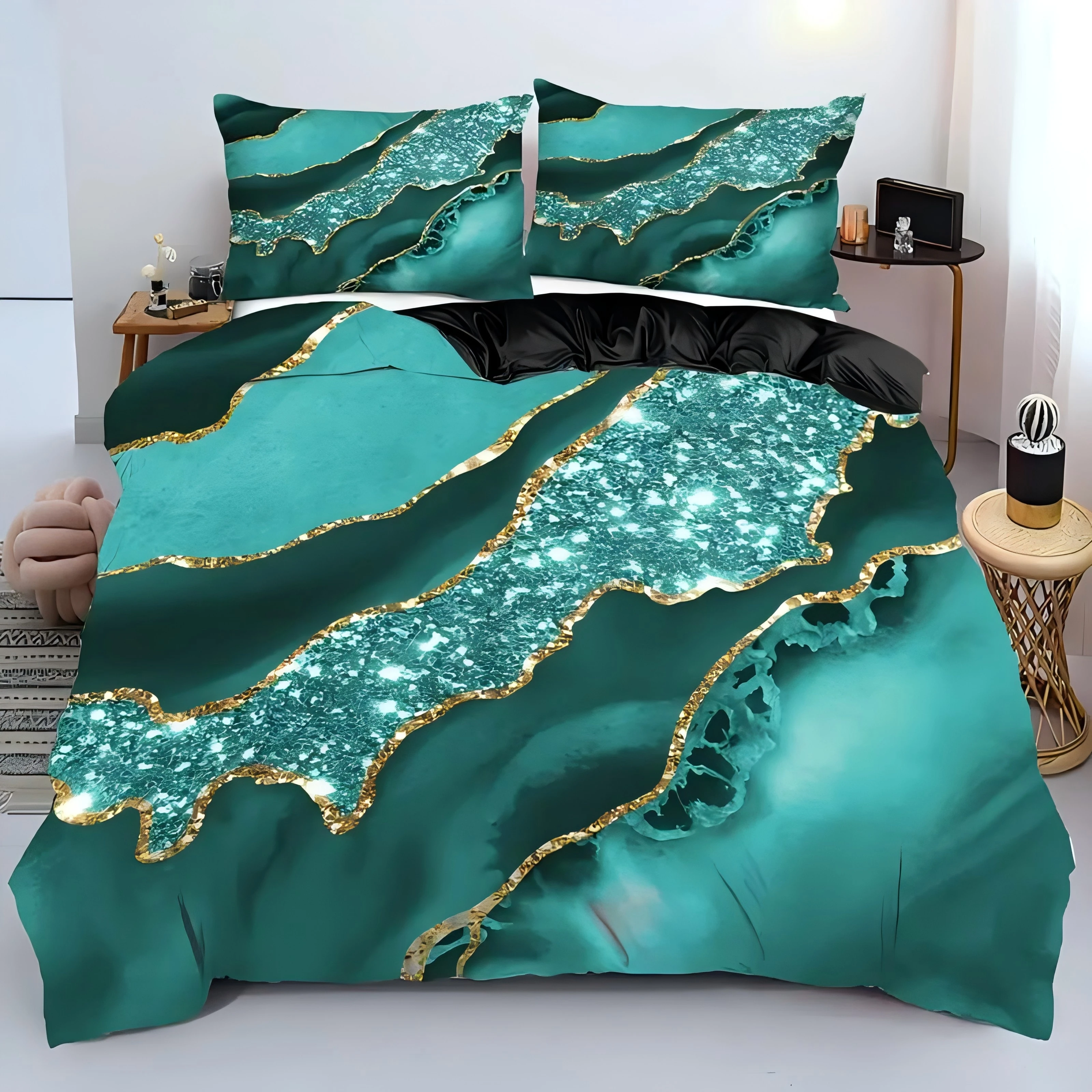 

Colored Marble Print Quilt Cover Set Fashion Cool Simplicity Gilding Cover Bedding Cover Polyester Comfortable Duvet Cover