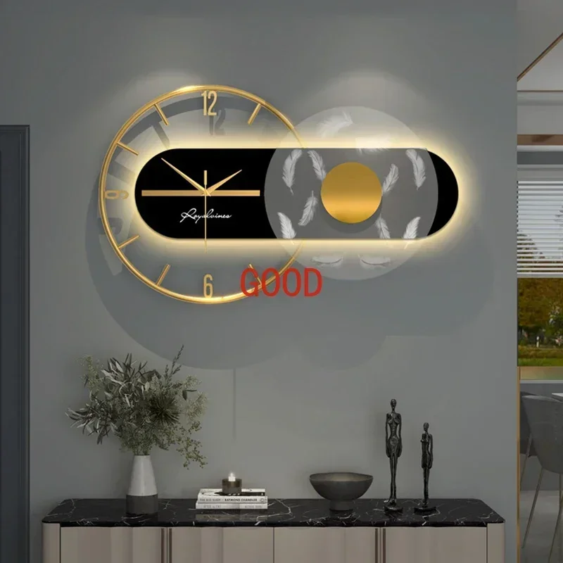 Nordic Metal Wall Clock, Modern Simple Living Room, Restaurant Mute, Acrylic Fashion Light, Luxury Luminous Wall Clock