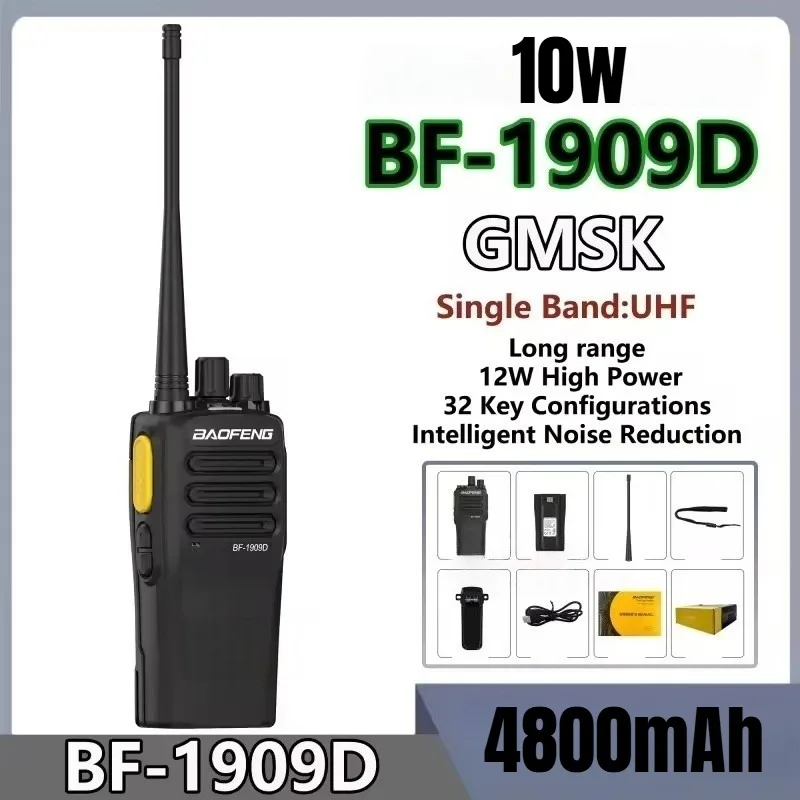 Rádio Comunicador Portátil BaoFeng BF-1909D 10W 4800mAh de Alta Potência e Longo Alcance UHF com Carregamento Tipo-C para Caça