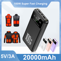 Portable Power Bank 20000mAh PD 20W Type-C Fast Charger with 3 Outputs LED Light for iPhone 14 15 Heating Vest Jacket Socks