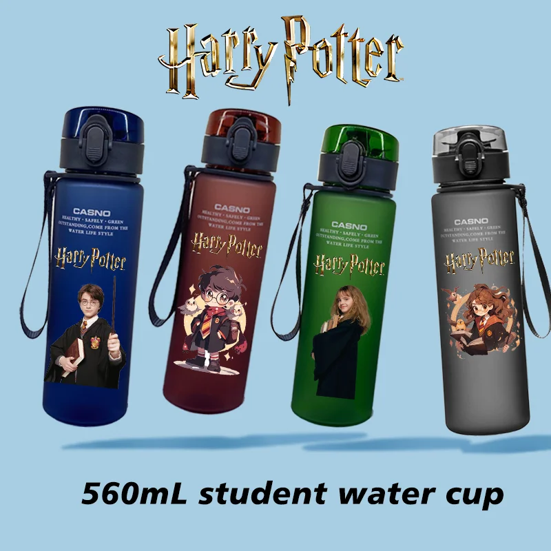 Taza de agua con personajes de Anime de Harry Potter de 560ML, botella de agua portátil para deportes al aire libre para niños, botella de agua antigoteo de plástico de gran capacidad