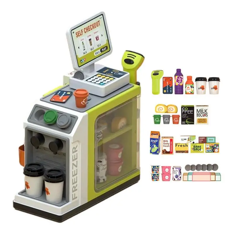 

Children's Toy Supermarket Cash Register Playset For Kids With Money Scanner Credit Card Machine Pretend Play Toys Boys Girls