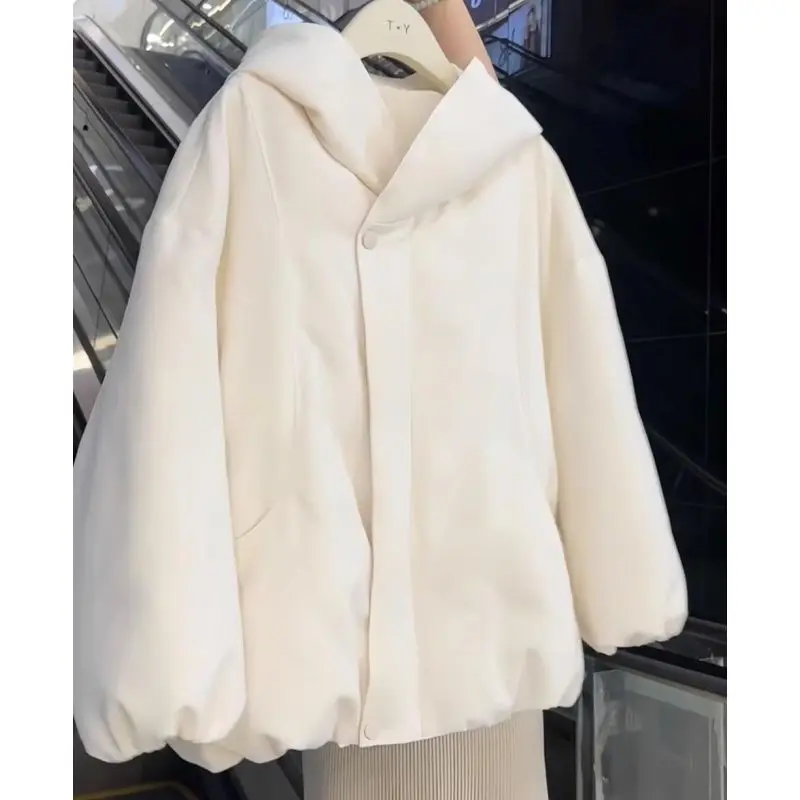 

Women's Short Thickened Cotton Jacket White Warm Fashionable New Arrival Stylish Outerwear Ultra Cute Winter Coat POLO Collar