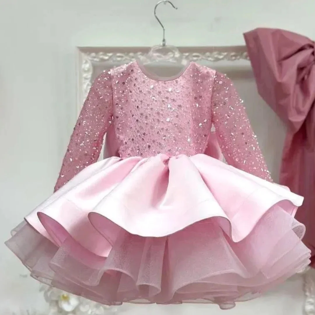 robes-a-fleurs-roses-personnalisees-pour-filles-pour-mariage-manches-longues-perles-paillettes-longueur-aux-genoux-jolie-robe-de-fete-d'anniversaire-pour-banquet-pour-enfants
