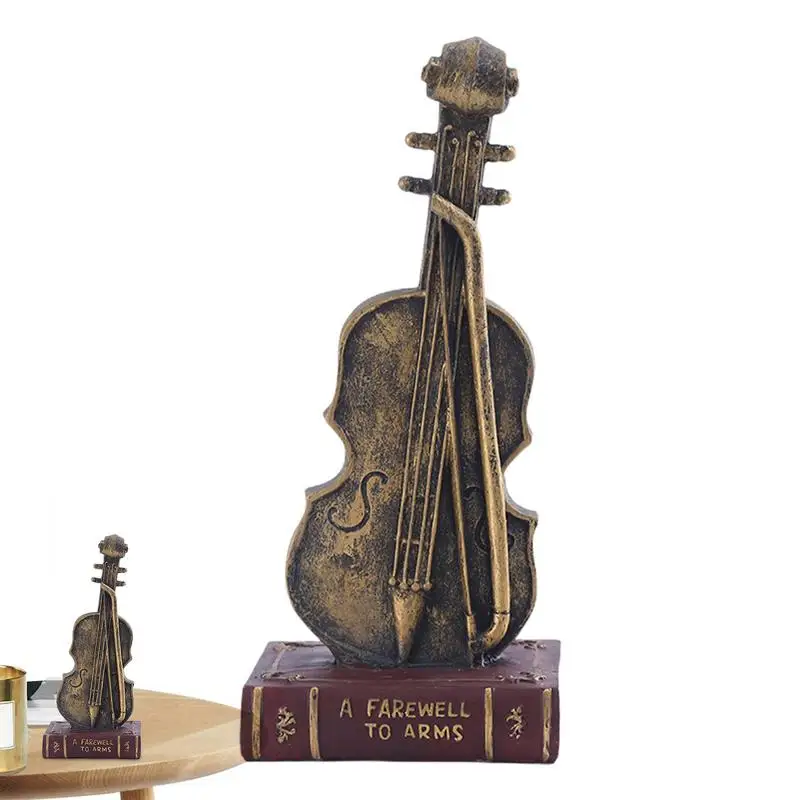 

Violin Figurine Resin Figurine With Book Base Retro Art Sculpture Collectible Figurine For Living Room Decoration