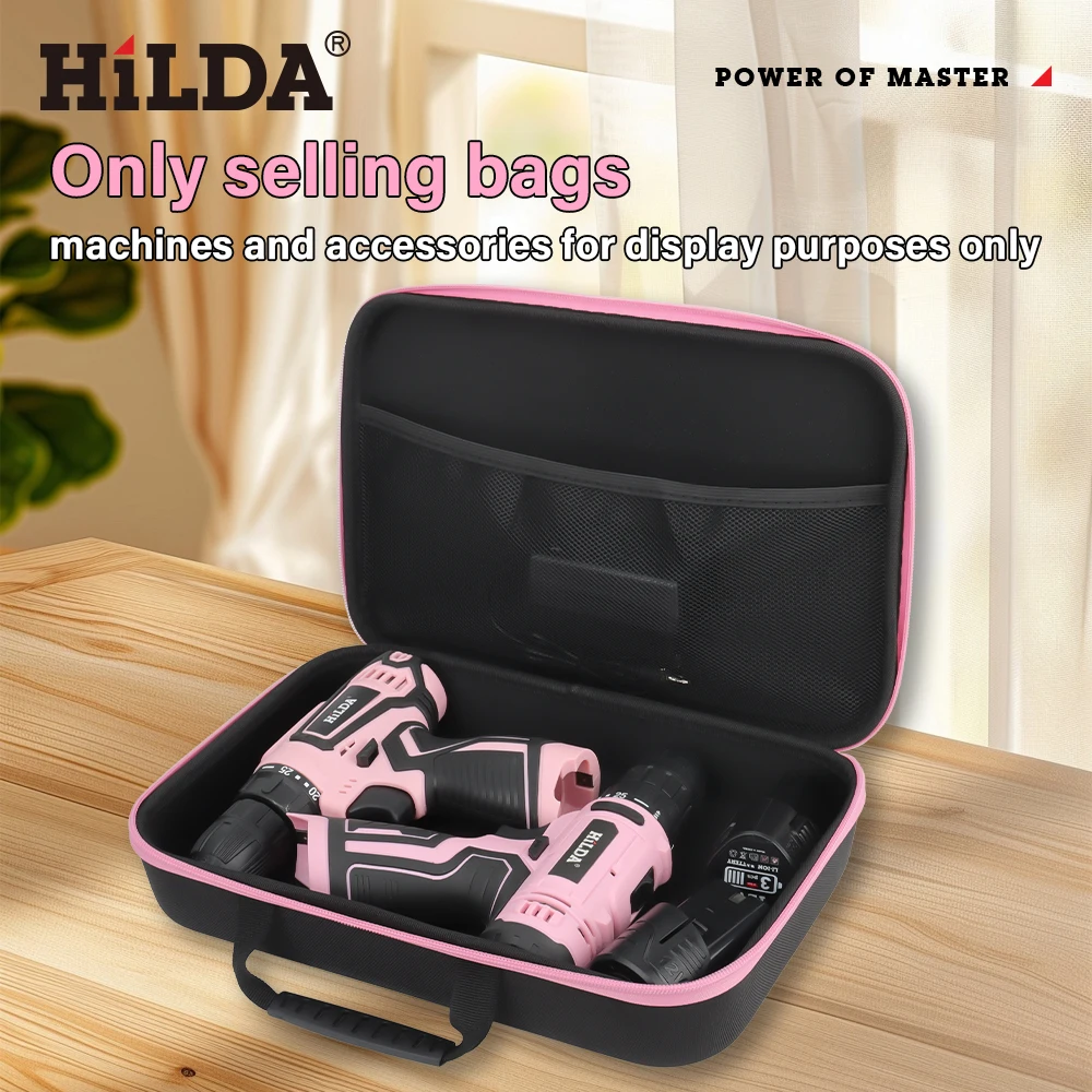 حقيبة أدوات هيلدا الوردية المحمولة من قماش أكسفورد لتخزين أدوات الحفر الكهربائية حقيبة حمل مضادة للصدمات