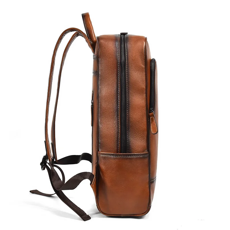 Sac à dos rétro en cuir pour hommes, nouveau design, pour ordinateur 15.6 pouces, première couche en cuir de vache, business, pour ordinateur portable, à la mode