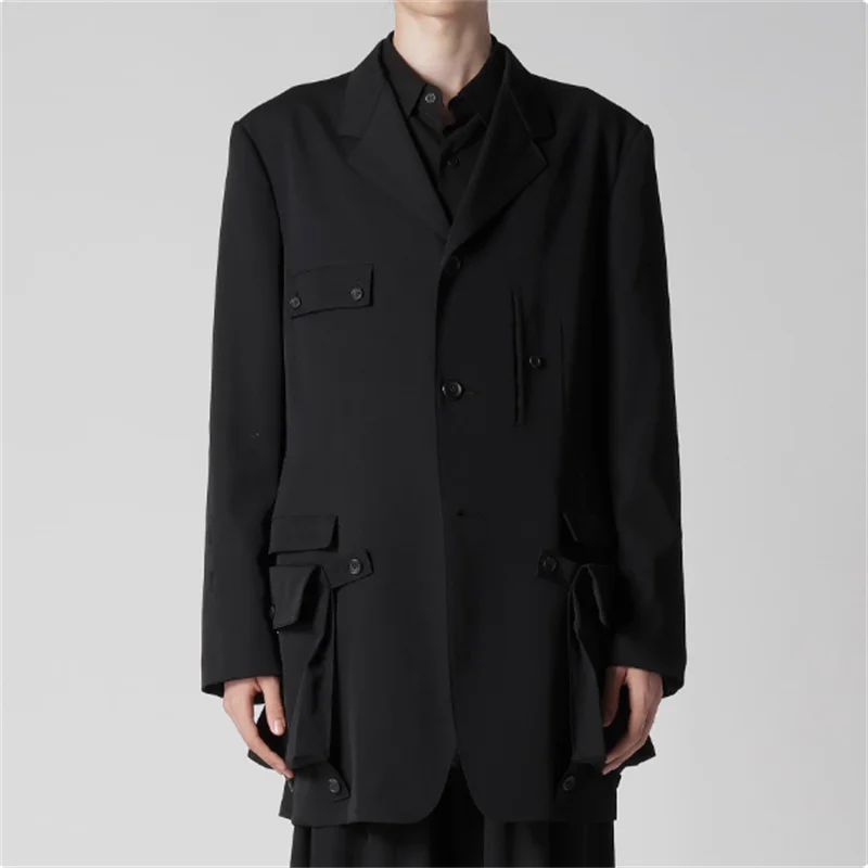 

【Чоловая одежда на заказ 】Оригинальный дизайн, съемный карманный пиджак. Черный воротник костюма с большим карманом. Мужская рубашка.