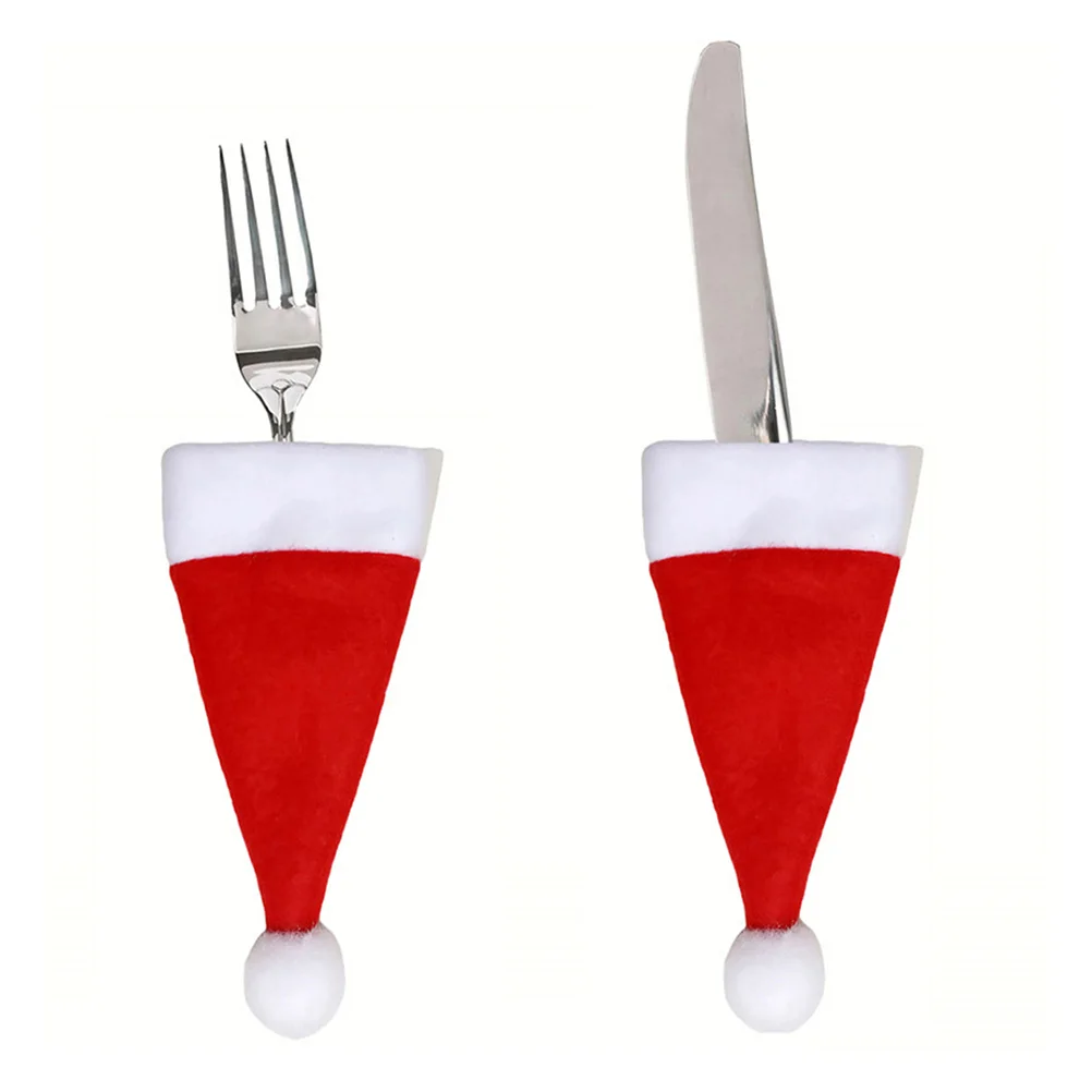 

20 Pcs Dining Table Christmas Hat Knife and Fork Bag Decorations Xmas Silverware Spoon Pocket