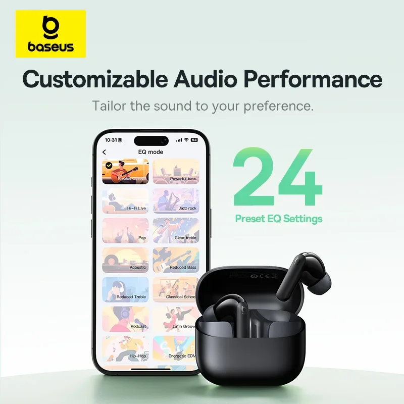 Baseus Bass EP10 NC -43dB إلغاء الضوضاء ANC سماعات أذن لاسلكية حقيقية بلوتوث 6.0 سماعات أذن لاسلكية 4 ميكروفونات ENC سماعات أذن