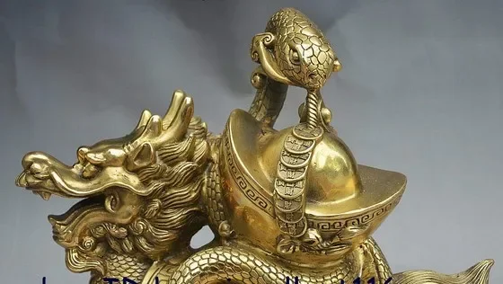 China FengShui Brass Dragon Turtle Longevity Tortoise Snake YuanBao Coin Statue