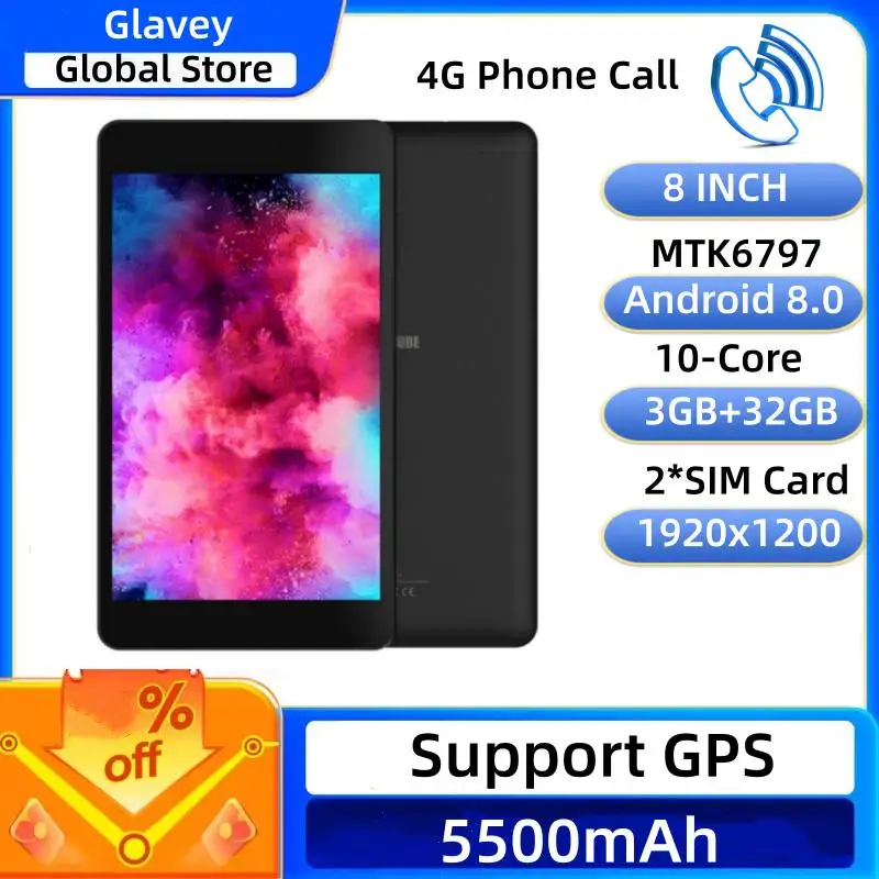 

2026 НОВЫЙ 8-дюймовый телефонный звонок 4G Android 8.0 Планшет 3 ГБ ОЗУ 32 ГБ ПЗУ MTK6797 10-ядерный процессор 1920x1200 пикселей GPS 2 * SIM-карта 5500 мАч