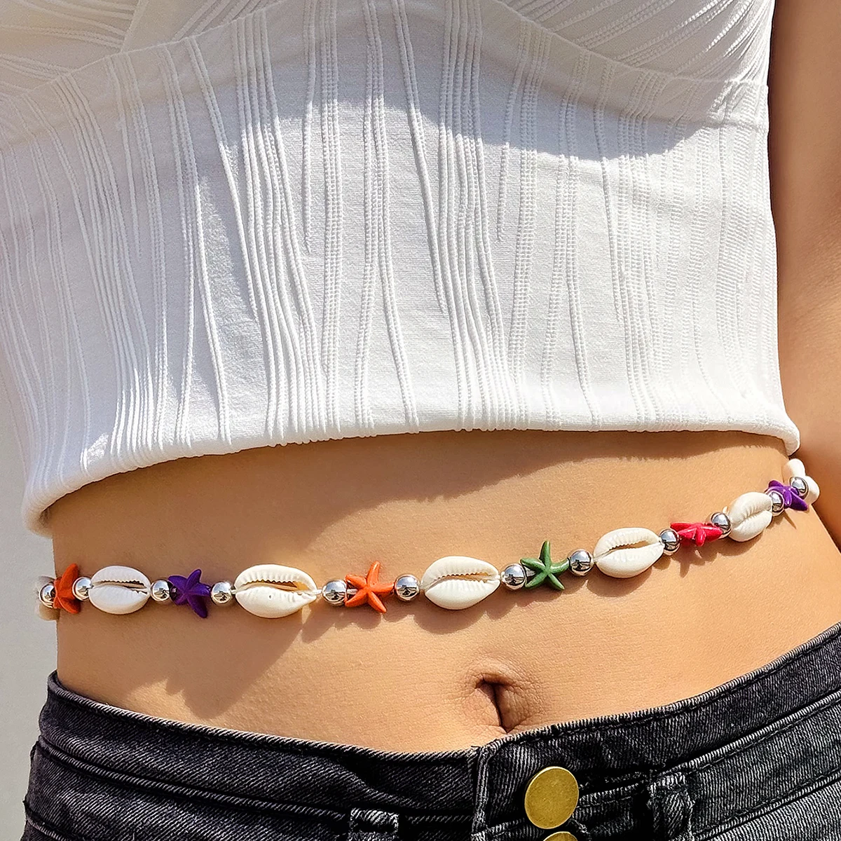 Tocona Bohemian Shell Color Starfish Belly Chains for Women Sand Beach Measle String of Beads Body Jewelry Girls Party 23898