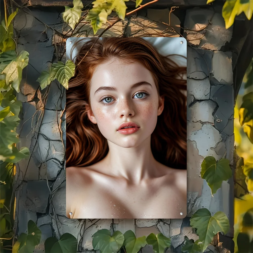 Rote Haare, Sommersprossen, blaue Augen, Porträt, Wandkunst – 20,3 x 30,5 cm großes Aluminium-Metallschild, klassische Heimdekoration für Wohnzimmer, Schlafzimmer, Büro