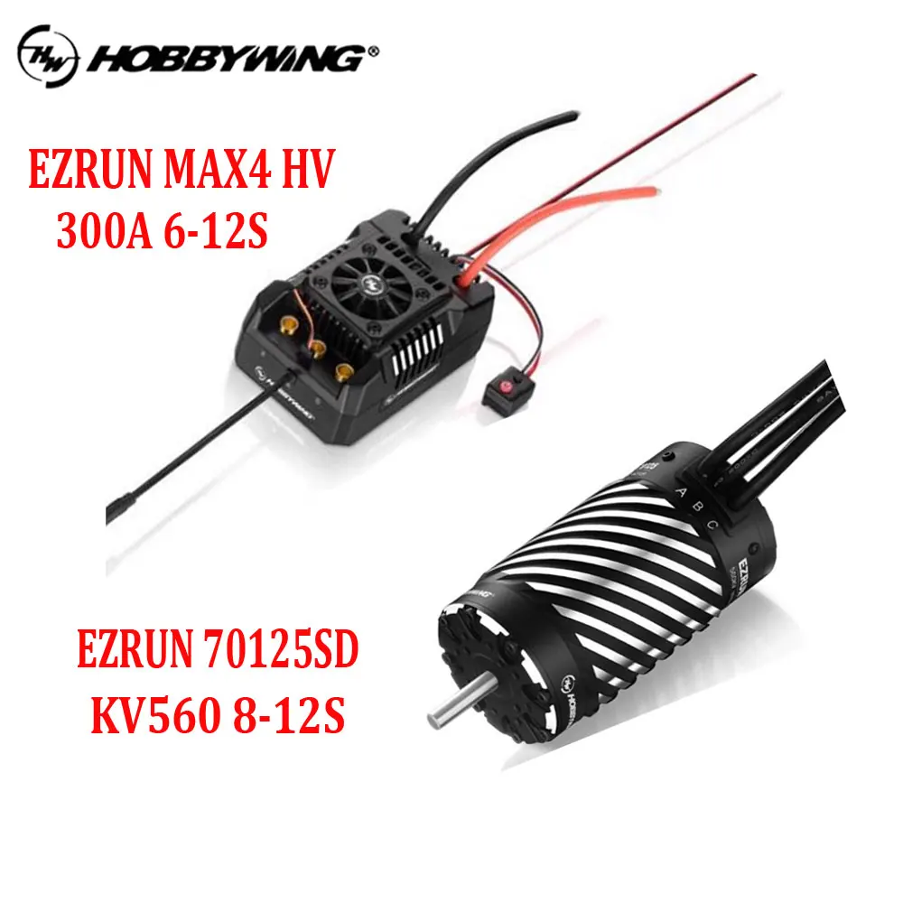 Hobbywing EZRUN MAX4 HV 300A 6-12S Brushless ESC 70125SD KV560 8-12S 4 Pole Brushless Sensored Motor Combo for 1/5 RC Trucks Car